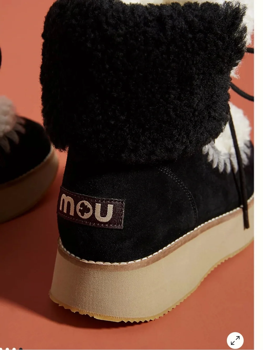Mou Black and White Shearling Lace-Up Platform Boot